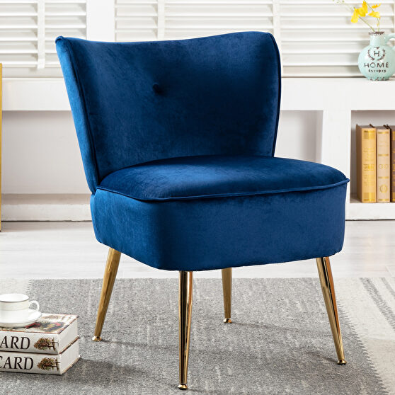 Accent living room side wingback chair navy velvet fabric