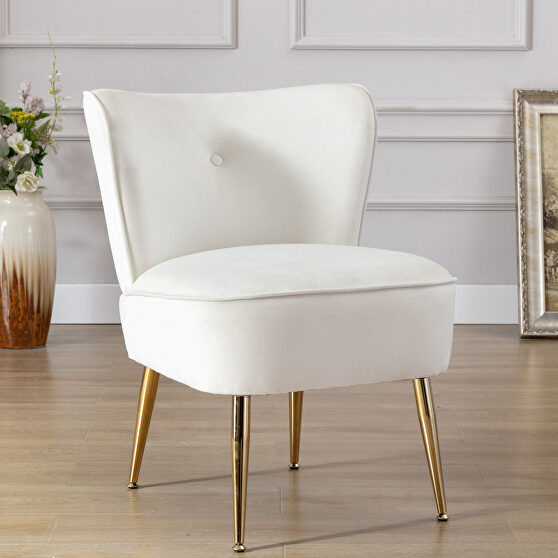 Accent living room side wingback chair ivory velvet fabric