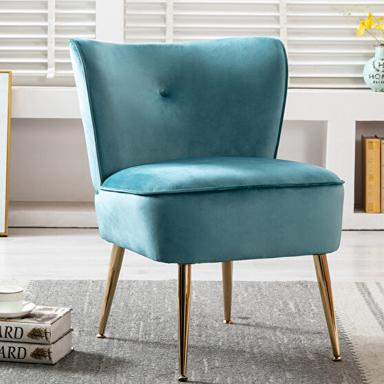 Accent living room side wingback chair teal blue velvet fabric