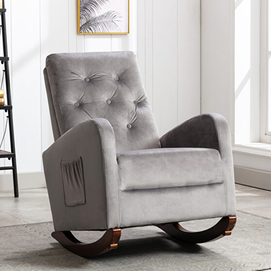 Gray fabric padded seat high back comfortable rocking chair