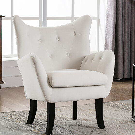 Beige velvet wingback modern tufted accent chair