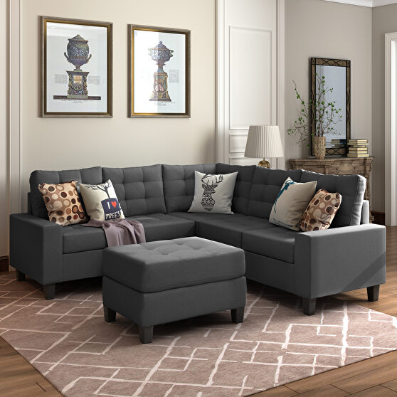 U_style gray line-like symmetrical sectioanl sofa with ottoman