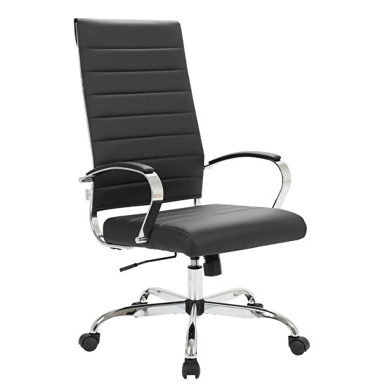 Black faux leather adjustable mid-century style office chair