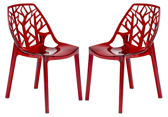 Transparent red plastic dining modern chair/ set of 2