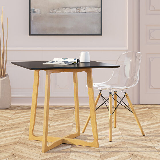 High-quality black mdf wood top/ solid oak wood base dining table