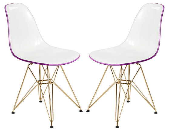 White purple plastic seat and chrome legs dining chair/ set of 2