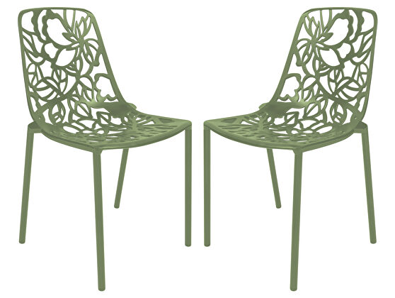 Khaki green painted finish aluminum frame dining chair/ set of 2