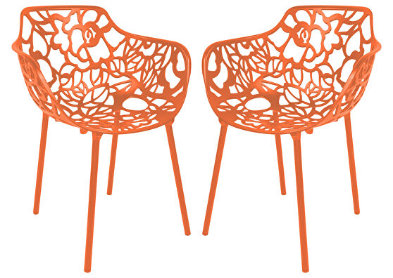 Orange painted glossy finish aluminum frame dining chair/ set of 2