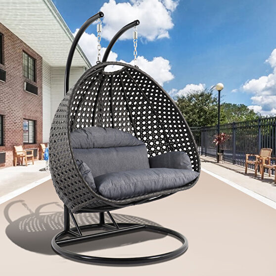 Charcoal blue wicker hanging double seater egg swing chair