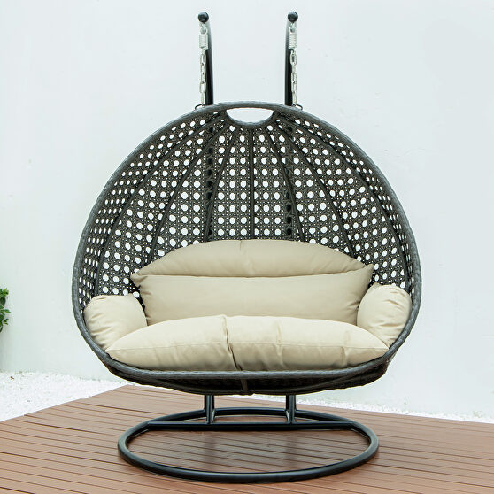 Taupe wicker hanging double seater egg swing chair