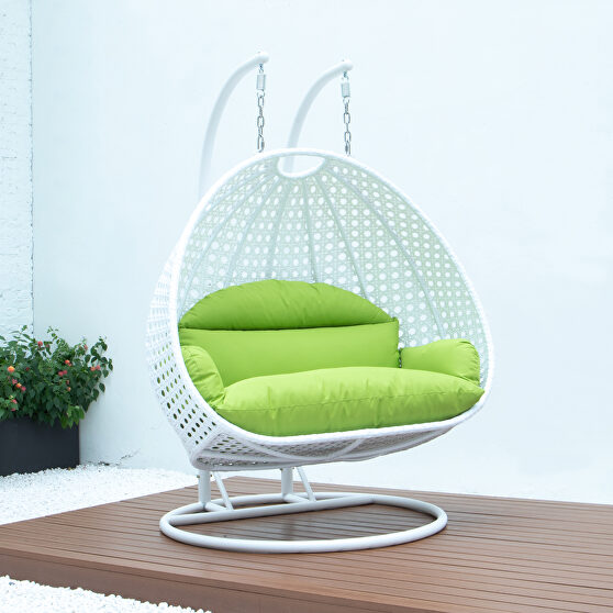 Light green wicker hanging double seater egg swing modern chair