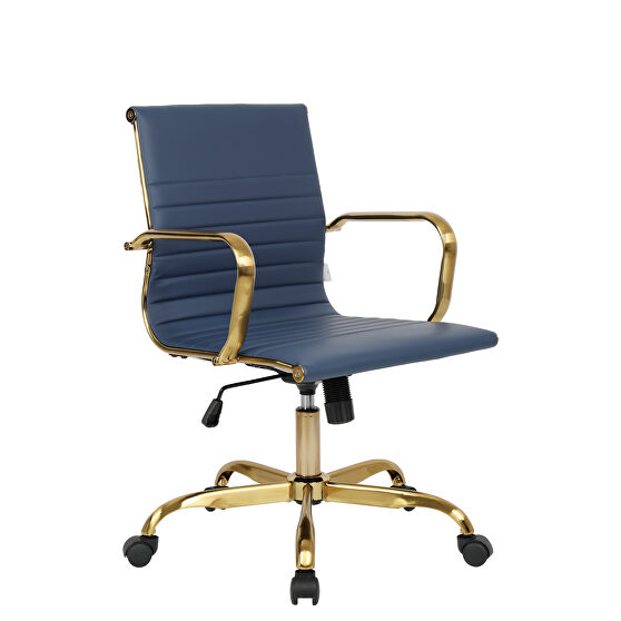 Navy blue leatherette seat and back swivel office chair