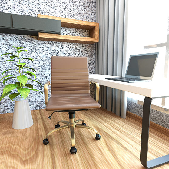 Light brown leatherette seat and back swivel office chair
