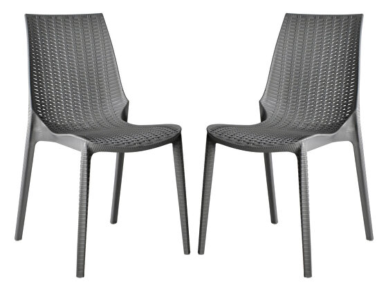 Gray finish plastic outdoor dining chair/ set of 2