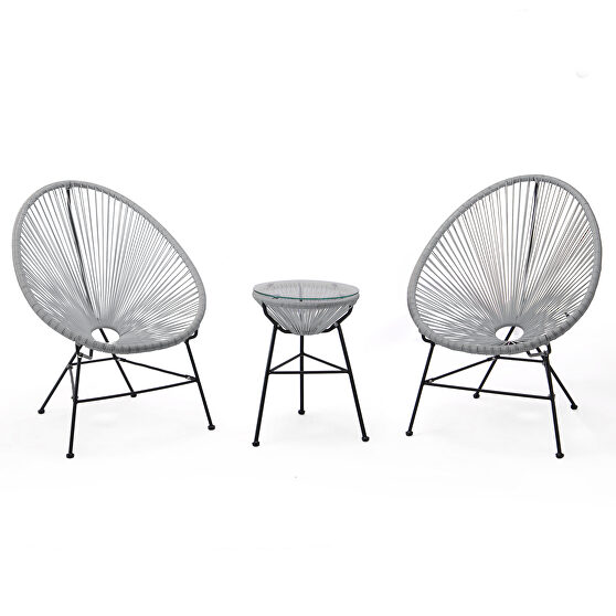 Gray finish 3 piece outdoor lounge patio chairs with glass top table