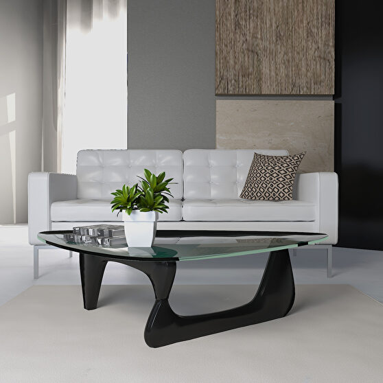 Tempered glass and black solid European hardwood frame coffee table