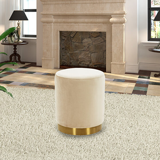 Beige sumptuous velvet upholstery modern round ottoman