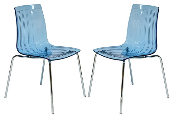 Transparent blue sturdy plastic material and mirror-like legs dining chair/ set of 2