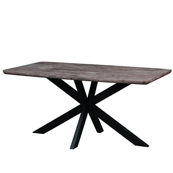 Rustic gray rectangular wooden top and metal base dining table