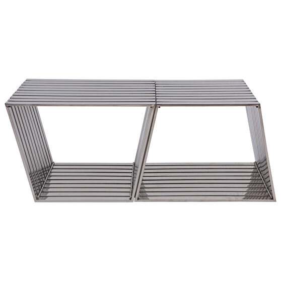 Modern stainless steel trapezium bench, set of 2