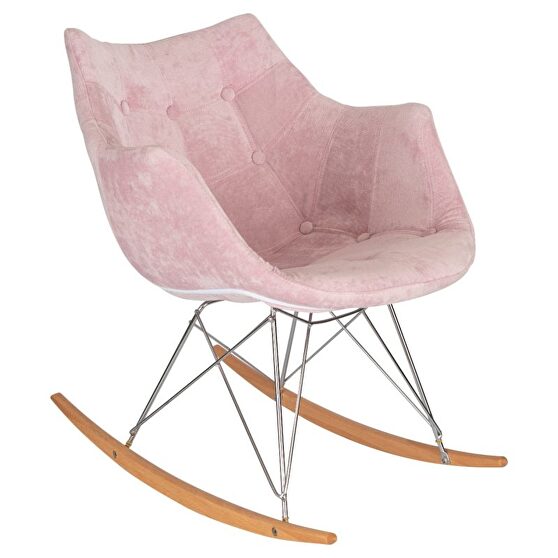 Pink velvet / ash wood legs rocking chair