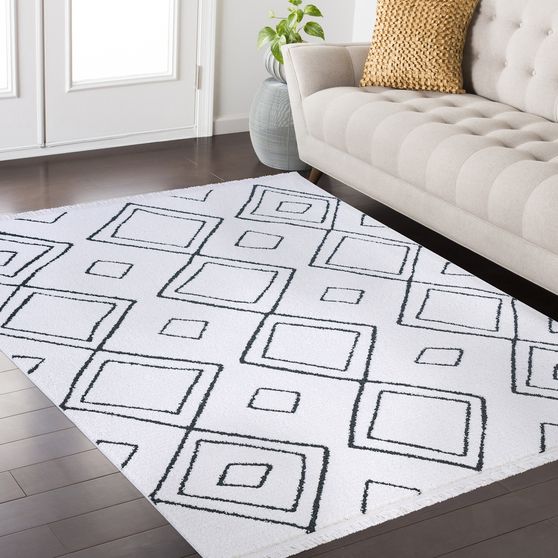 FEZ 2'3x 7'2 Modern Moroccan White area rug