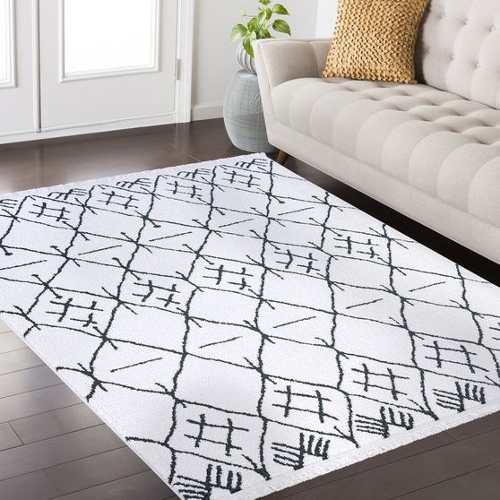 3'9 x 5'2 Modern Moroccan White area rug
