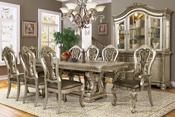 Traditional style gold / silver family size dining table