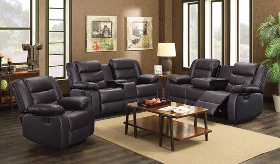 Black PU leatherette recliner sofa