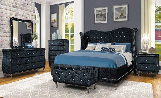 Melange velvet tufted glam style bedroom