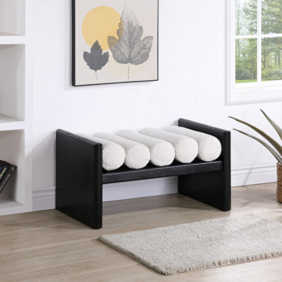 Cream fabric rubberwood contemporary bench