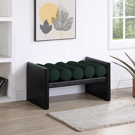 Green fabric rubberwood contemporary bench