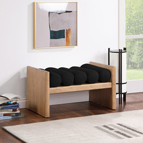 Black fabric natural rubberwood contemporary bench