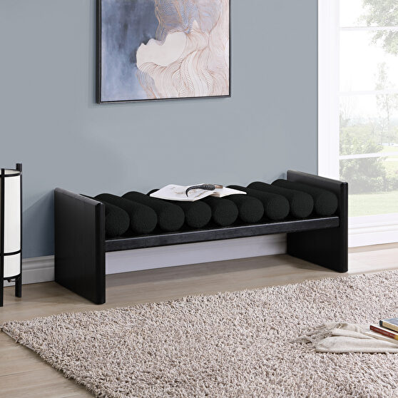 Black fabric rubberwood contemporary bench