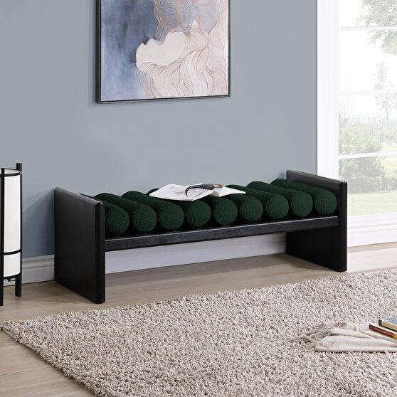Green fabric rubberwood contemporary bench