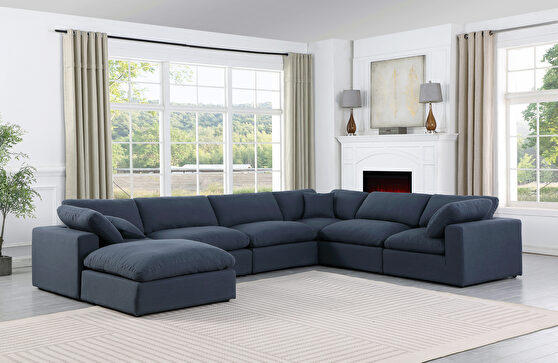 7pcs 158-inch navy linen fabric comfy modular sectional sofa