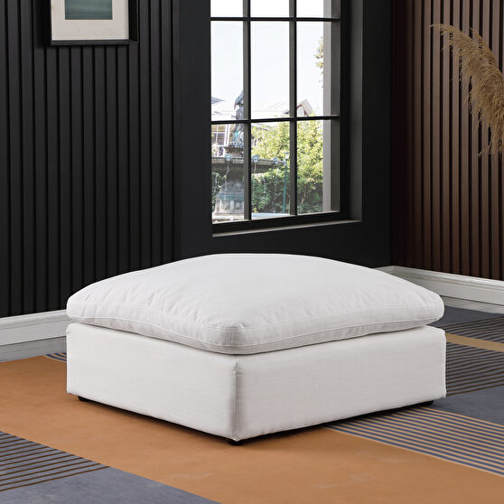 White linen fabric comfy modular ottoman