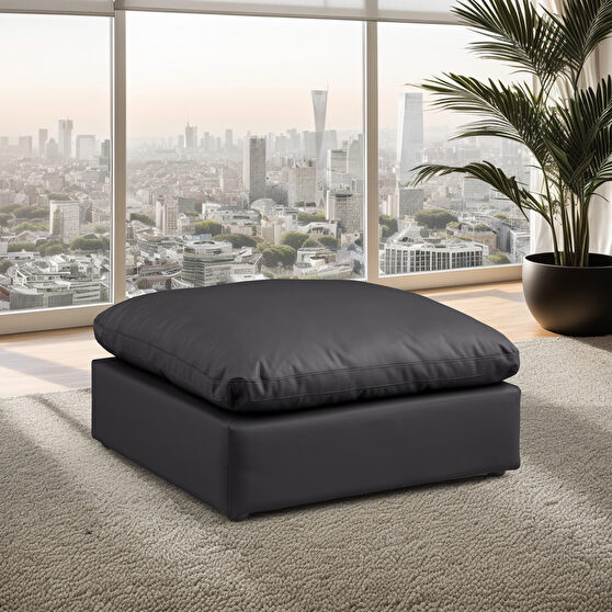 Black vegan leather comfy modular ottoman