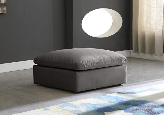 Modular gray velvet ottoman
