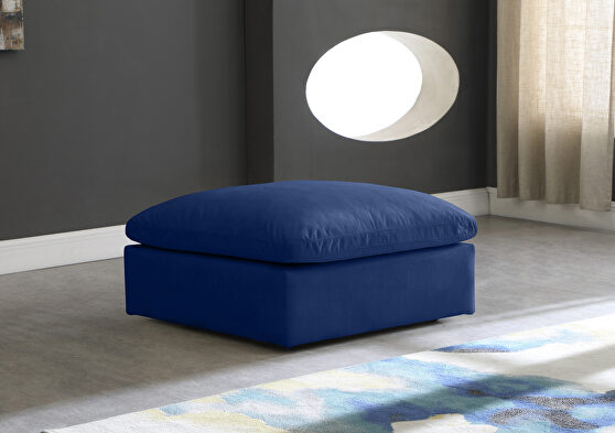 Contemporary velvet navy fabric ottoman