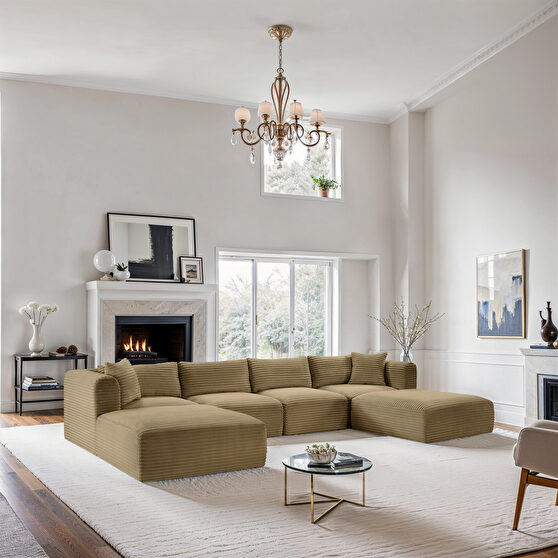 6pcs camel corduroy fabric low-profile 140-inch modular sectional