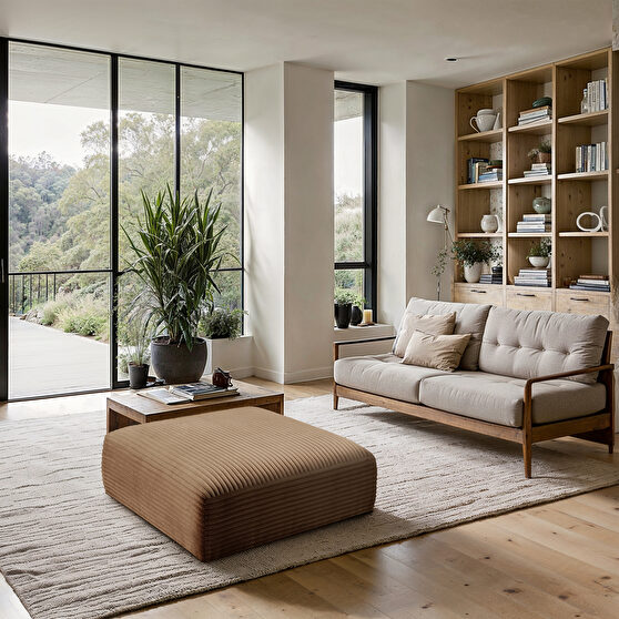 Saddle corduroy fabric low-profile ottoman