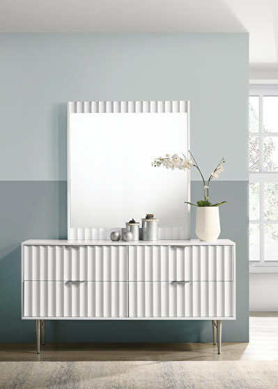 White stylish dresser w/ silver handles and legs
