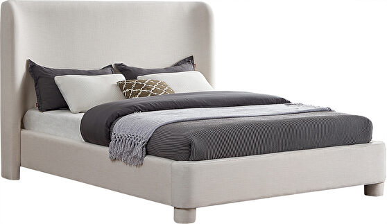 Linen textured cream fabric platform full size bed