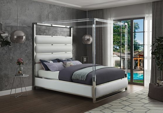 Faux leather / chrome platform canopy bed