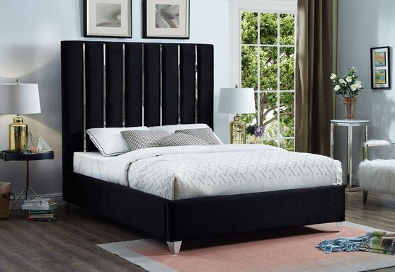 Black velvet bed w/ vertical slice style headboard