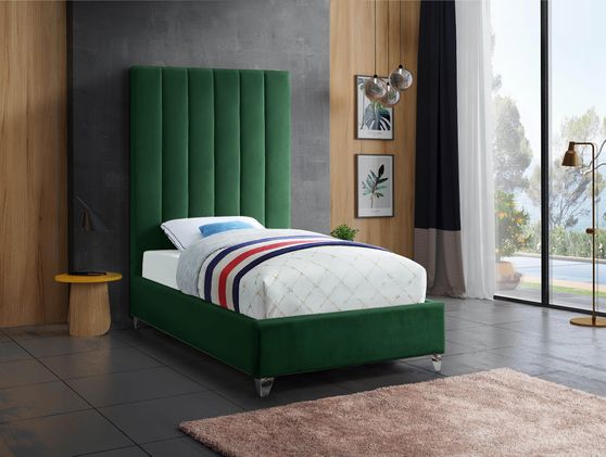 Modern green velvet platform twin bed