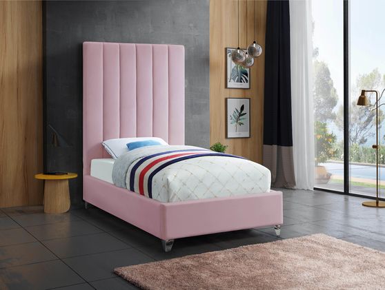 Modern pink velvet platform twin bed
