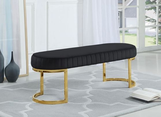 Black velvet / golden legs contemporary bench