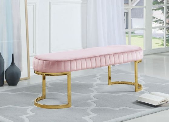 Pink velvet / golden legs contemporary bench